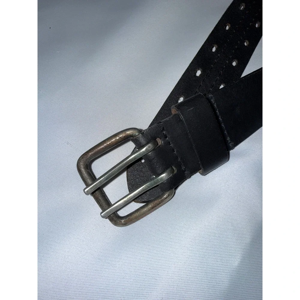 Genuine Leather Double Prong Belt Black 44/110 MBLT 32433-15G Antiqued Buckle